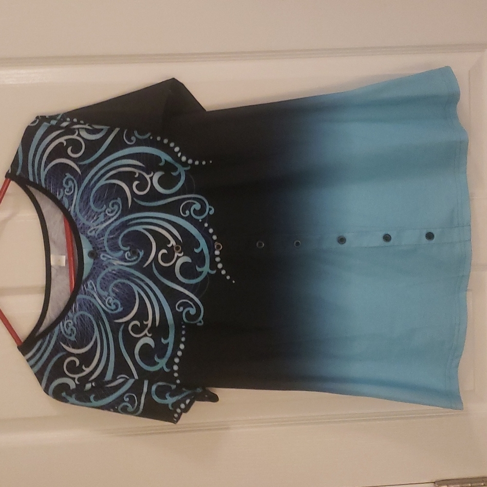 Turquoise and blue button down tshirt